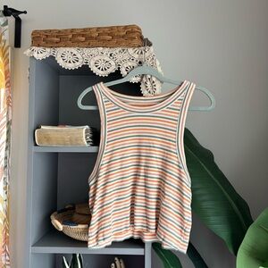aerie 100% cotton striped cropped tank top